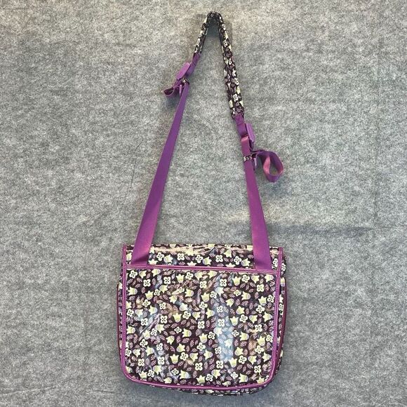 VERA BRADLEY Shoulder Purple Plum Petals Floral Frill Vinyl Messenger Bag NWOT - Picture 7 of 15